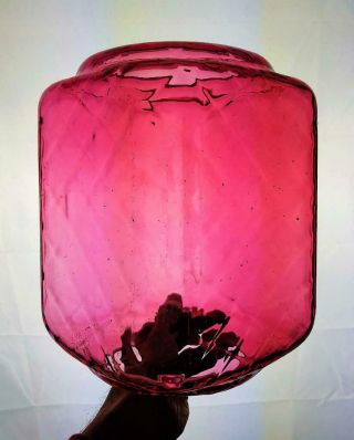 Victorian Cranberry Optic Glass Kerosene Paraffin Oil Gas Hall Lamp Shade 4