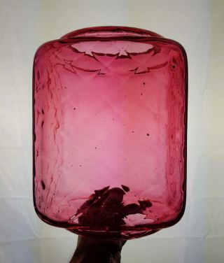Victorian Cranberry Optic Glass Kerosene Paraffin Oil Gas Hall Lamp Shade 5
