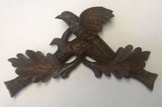 Antique Black Forest Wood Carving Bird Wall Plaque Oak Tree Leaves Clock Topper