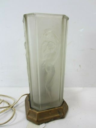 Vintage Art Nouveau Nude Woman Frosted Glass Boudior Lamp For Restoration