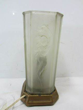 Vintage Art Nouveau Nude Woman Frosted Glass Boudior Lamp for Restoration 2