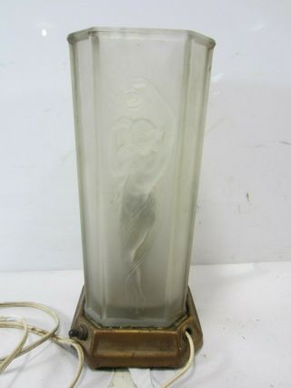 Vintage Art Nouveau Nude Woman Frosted Glass Boudior Lamp for Restoration 3