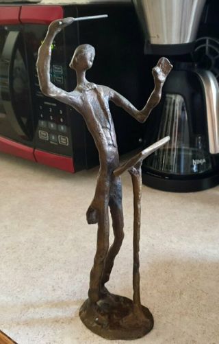 Mid Century Modernist Bronze Sculpture Of Composer Conductor Signed Burn