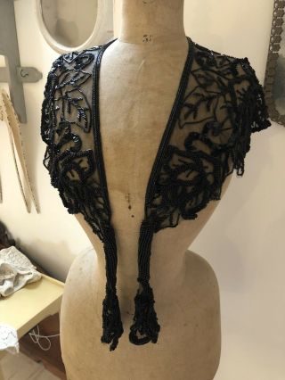 Gorgeous Antique Vintage C.  1920’s Black Beaded Sequin Capelet Collar