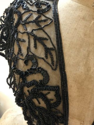 Gorgeous Antique Vintage C.  1920’s Black Beaded Sequin Capelet Collar 2