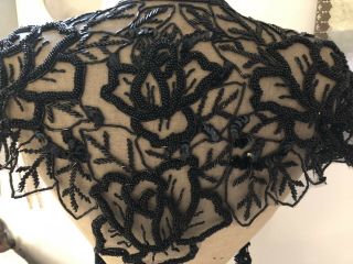 Gorgeous Antique Vintage C.  1920’s Black Beaded Sequin Capelet Collar 5