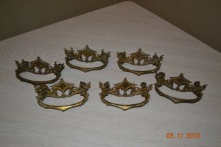 Set Of 6 Vintage Ornate Solid Brass Bail Pull Drawer Pulls