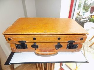 Art Deco Stunning & Rare Retro Orange Brown Leather Mini Travelling Suitcase