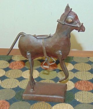 Antique Primitive Metal Saddled Horse Full Body Folk Art Folky