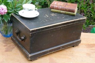 Antique Victorian Small Pine Chest Tool Trunk Iron Handles Rustic Chic Toy Box
