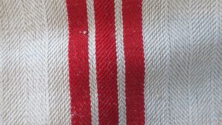 Antique European Hemp Grain Sack Gorgeous Bright Red Stripes