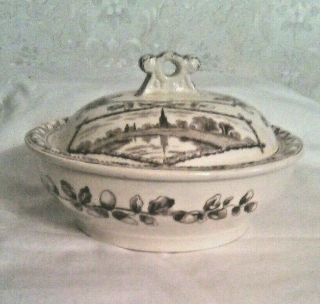 Antique Soap Dish Abingdon Church/ English Brown Transfer Acorns Circa 1880 