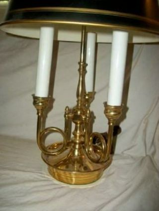 BRASS FRENCH HORN BOUILLOTTE TOLE LAMP CANDLESTICK METAL SHADE PARIS APT VINTAGE 3