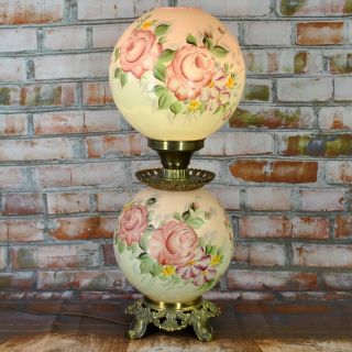Antique Victorian Gone With The Wind Hand Painted Electric Parlor Lamp 24” Tall