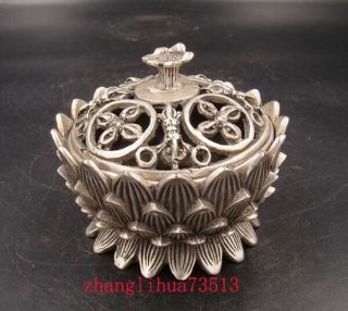 3.  47 " Collectible Handmade Carving Statue Copper Silver Lotus Incense Burner