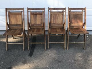 Set Of 4 Antique Vintage Wood Folding Oak Slat Chairs Circa 1930 - Local Pickup Ct