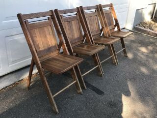 Set of 4 Antique Vintage Wood Folding Oak Slat Chairs Circa 1930 - Local Pickup CT 2