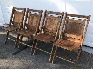 Set of 4 Antique Vintage Wood Folding Oak Slat Chairs Circa 1930 - Local Pickup CT 3
