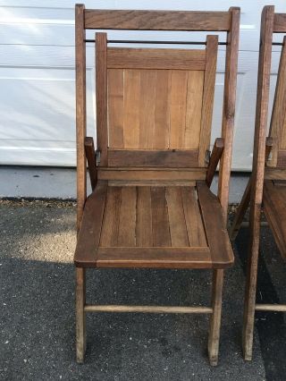 Set of 4 Antique Vintage Wood Folding Oak Slat Chairs Circa 1930 - Local Pickup CT 4