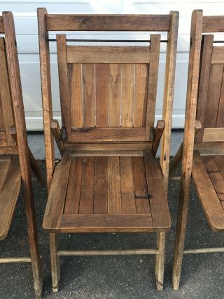 Set of 4 Antique Vintage Wood Folding Oak Slat Chairs Circa 1930 - Local Pickup CT 6