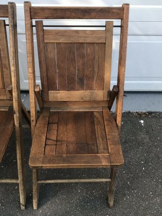 Set of 4 Antique Vintage Wood Folding Oak Slat Chairs Circa 1930 - Local Pickup CT 7