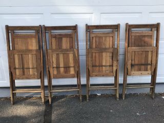 Set of 4 Antique Vintage Wood Folding Oak Slat Chairs Circa 1930 - Local Pickup CT 8