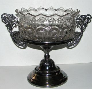 Eapg Glass Brides Bowl Ornate Aesthetic Etruscan Union Silver Plate Stand