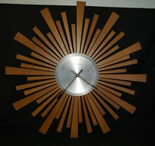Sterling Noble Sunburst Starburst Wall Clock Teak Wood