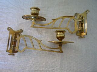 Pair Antique Brass Swivel Arm Candlestick Holder Wall Sconce Piano Candle