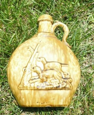 Antique 1800s American Whiskey Jug Canteen Game Bag Hunting Scene Dogs Ducks Ny