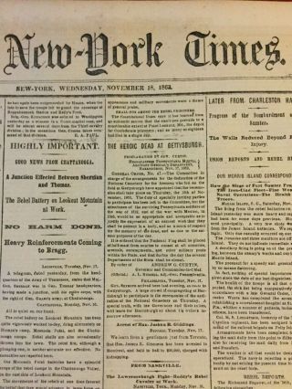 Dedication Of Gettysburg Cemetery - Civil War - 1863 York Times Newspaper