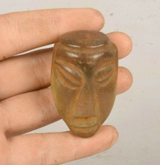 2 " Rare Chinese Hongshan Culture Old White Crystal Sun God Head Amulet Pendant