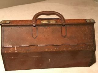 Rare Antique Metal Gladstone Bag Style Metal Box,  Possibly For Tools - Pre 1912.