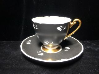 Vintage Shelley Black And White Teacup And Saucer Tea Cup Gold Accents