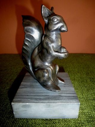 French Art Deco Spelter Squirrel On Marble Base Signed Coffin.