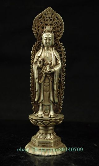 Chinese Old Copper Plating Silver Hand - Carved Kwan - Yin Buddha Statue D02