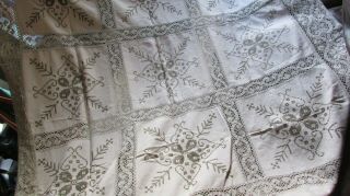 Vintage Hand Embroidered & Cross Stitch Tablecloth / Bed Cover Large 96 " X 61 "