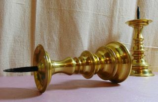 Pair Antique Style 17th Century All Brass Pricket Candlesticks By Williamsburg