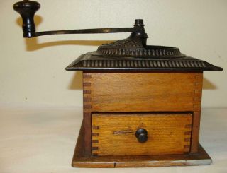 Antique Arcade Mfg Co.  Wood & Ornate Cast Iron Coffee Mill Grinder