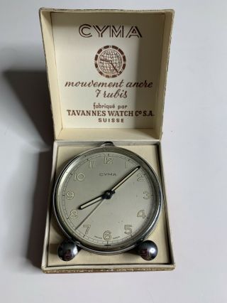 Vintage CYMA Small Travel Alarm Clock Swiss Made Top With Box 2