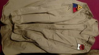 Vtg.  Ww2 Button Up Long Sleeve Uniform Shirt Army Private 4th Armored Division