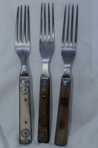 3 Civil War Era Cutlery Forks Wood Handles And One Bone Handle