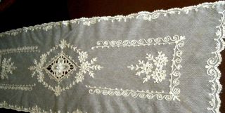 Victorian Antiquetable Runner Scarf Tambour Net Lace Cotton Beige Color France