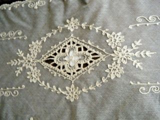 Victorian AntiqueTable Runner scarf tambour Net Lace cotton beige color France 2