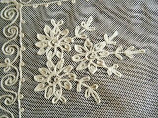 Victorian AntiqueTable Runner scarf tambour Net Lace cotton beige color France 3