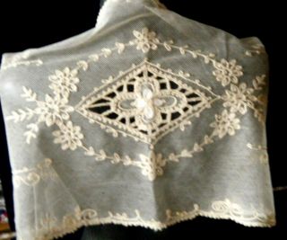 Victorian AntiqueTable Runner scarf tambour Net Lace cotton beige color France 4