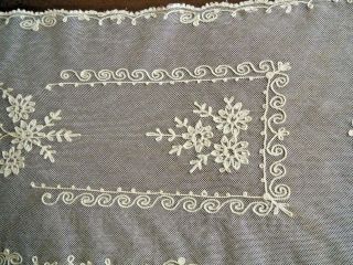 Victorian AntiqueTable Runner scarf tambour Net Lace cotton beige color France 5