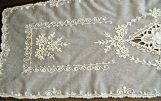 Victorian AntiqueTable Runner scarf tambour Net Lace cotton beige color France 6