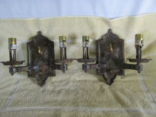 Gothic,  Tudor,  Rustic Iron Wall Sconces,  Pair,  Old House Salvage For Restoration