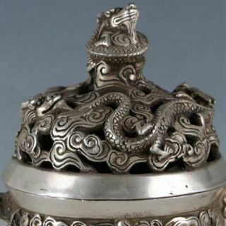 Chinese Silvering Copper Dragon Incense Burner Made During DaMing Xuande Mark 3
